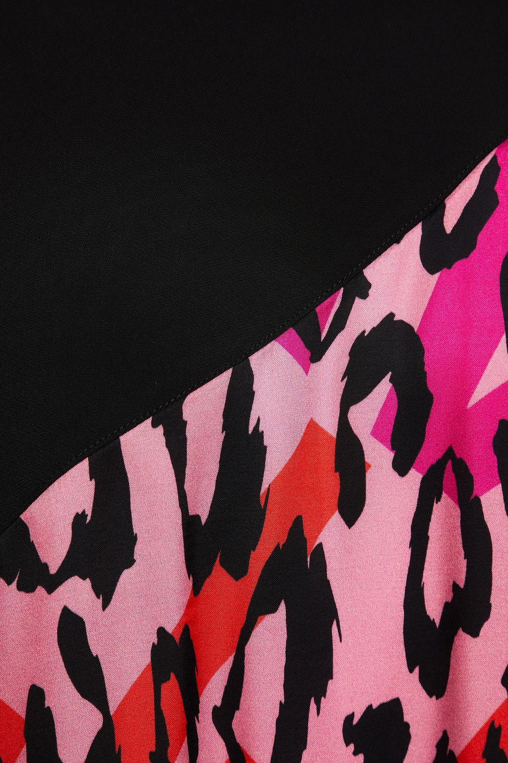 JUST CAVALLI Paneled mesh, crepe and printed satin mini dress