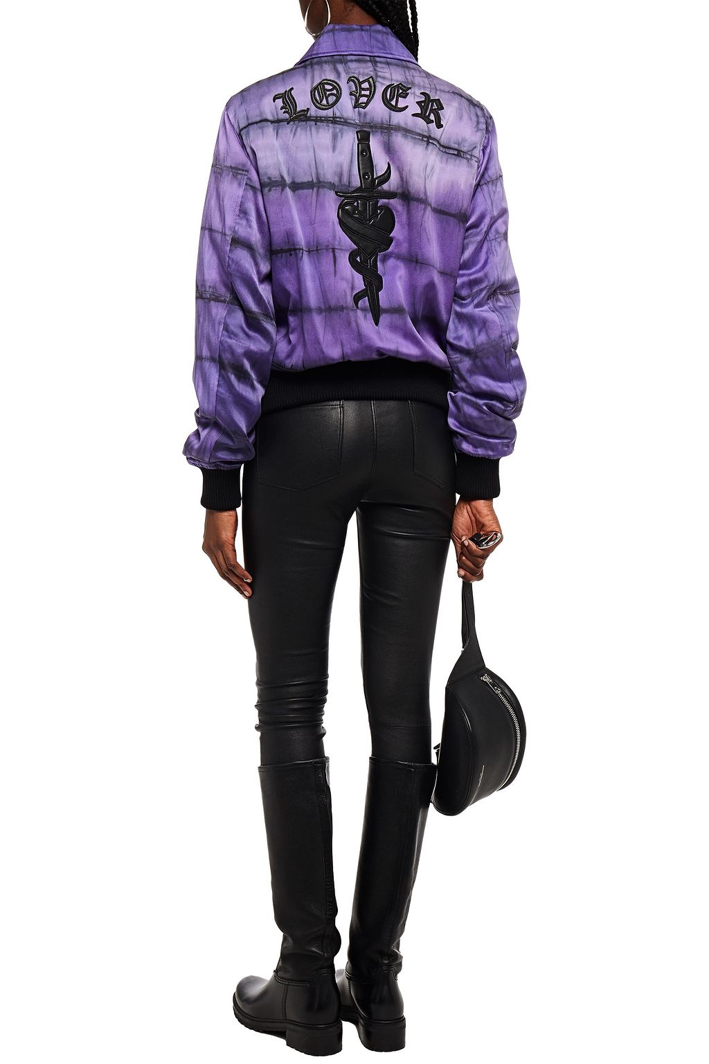 AMIRI Leather-appliquéd tie-dyed washed-silk bomber jacket