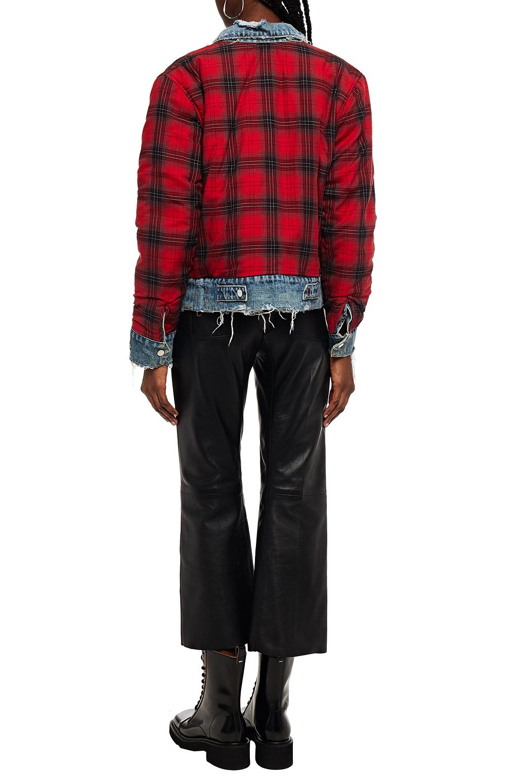 AMIRI Denim-paneled checked twill jacket