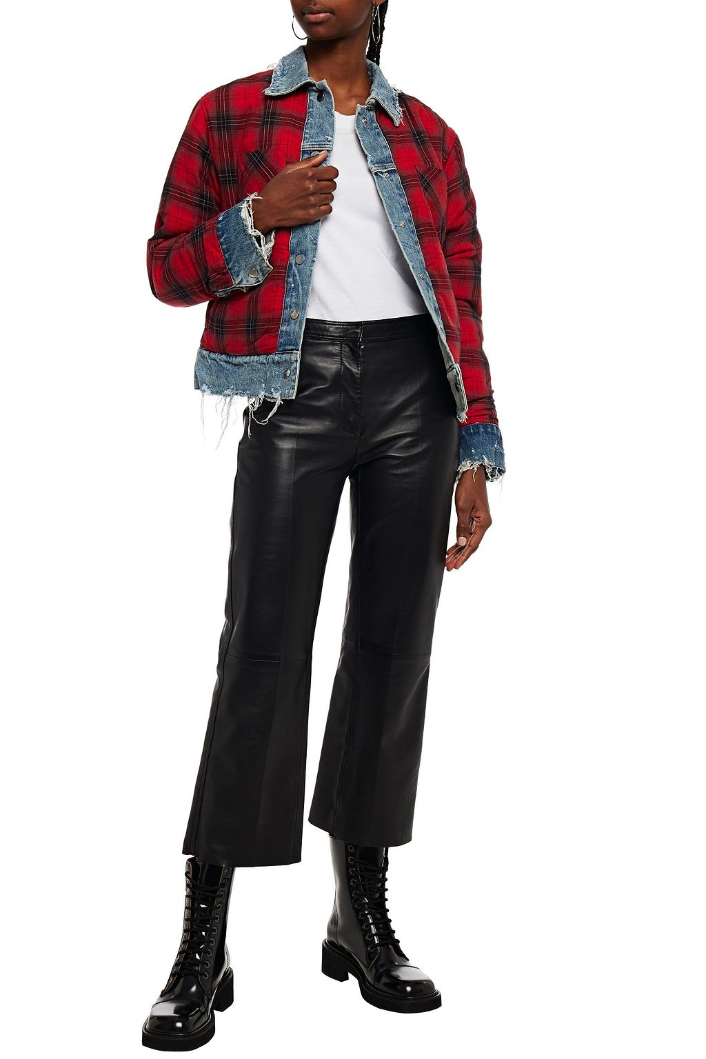 AMIRI Denim-paneled checked twill jacket
