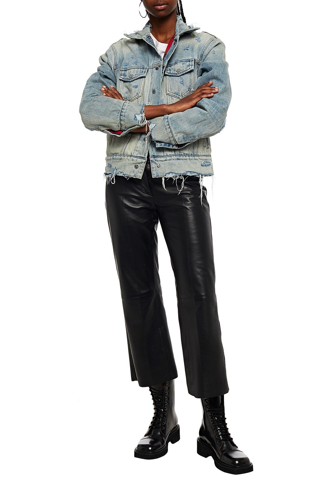 AMIRI Denim-paneled checked twill jacket