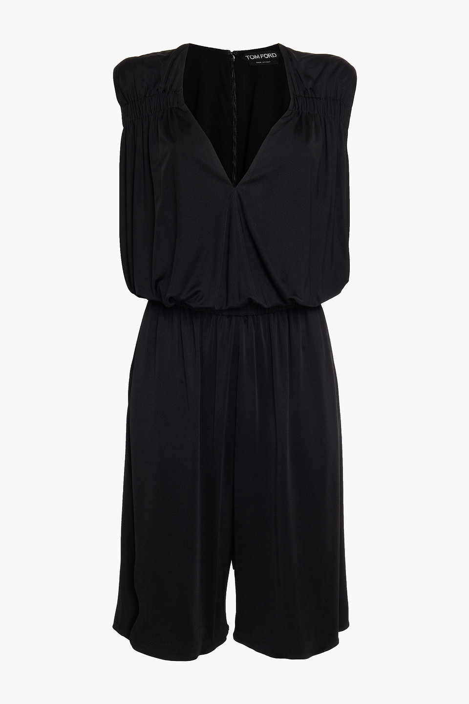 tom ford - cropped silk-trimmed satin-jersey jumpsuit - black - it 34