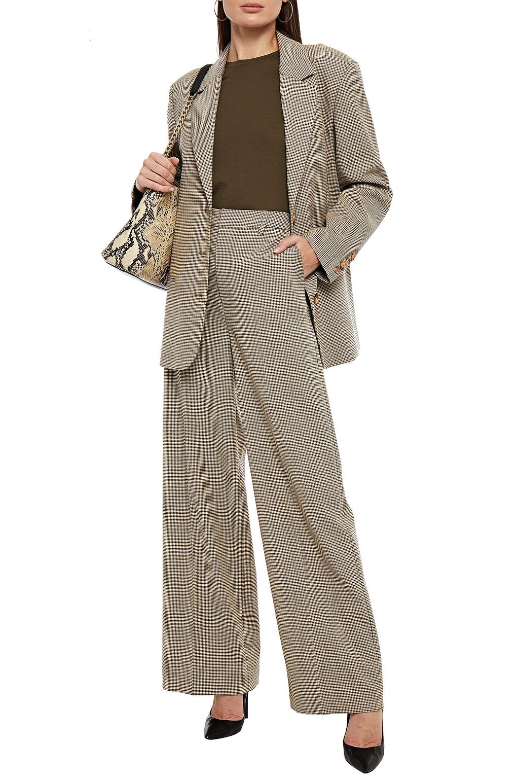 GESTUZ Houndstooth woven wide-leg pants