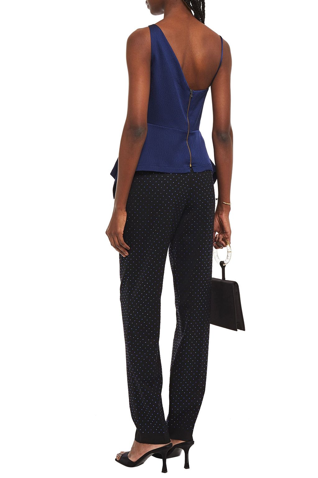 ROLAND MOURET Fira draped hammered silk-satin peplum top