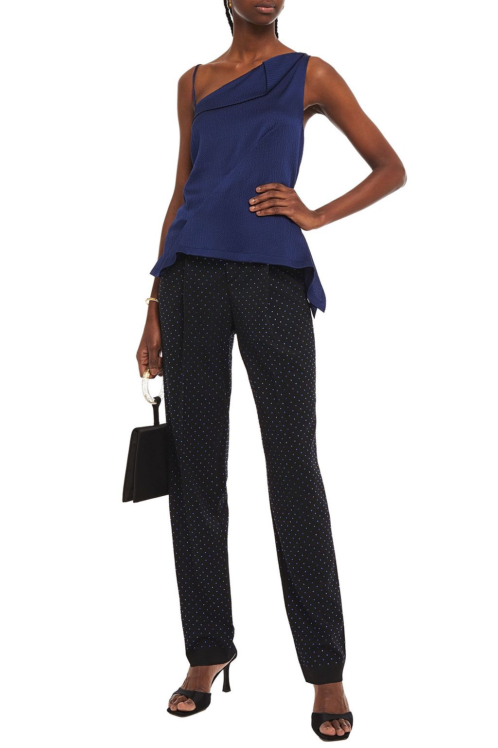 ROLAND MOURET Fira draped hammered silk-satin peplum top