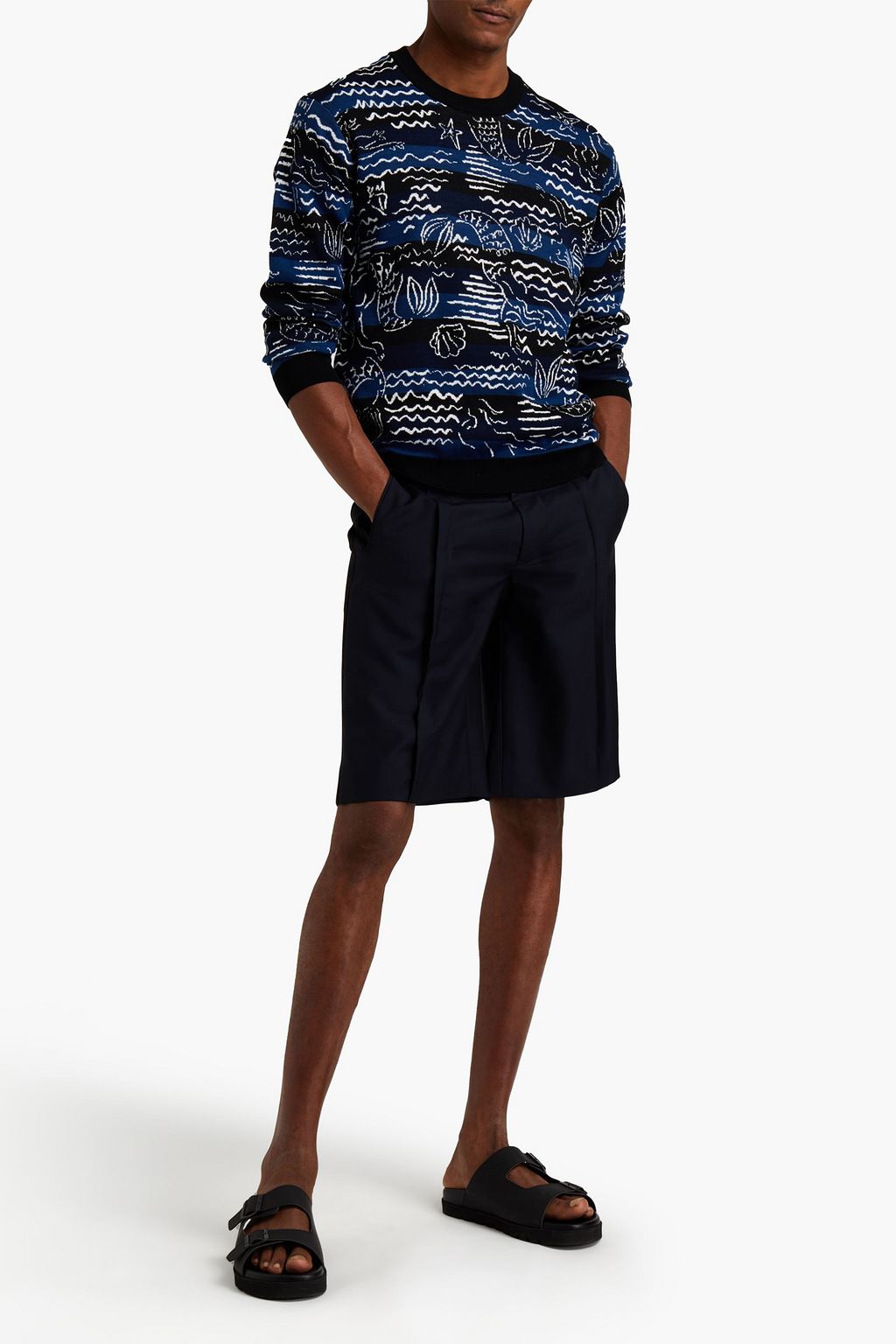 KENZO Appliquéd striped jacquard-knit sweater