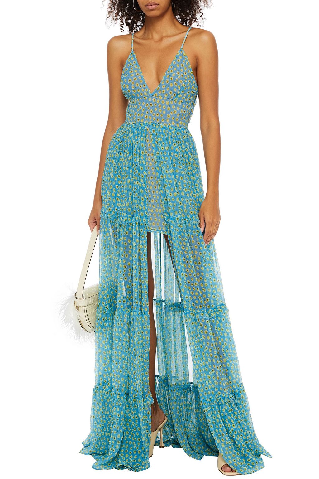 AMIRI Gathered floral-print silk-crepon maxi dress