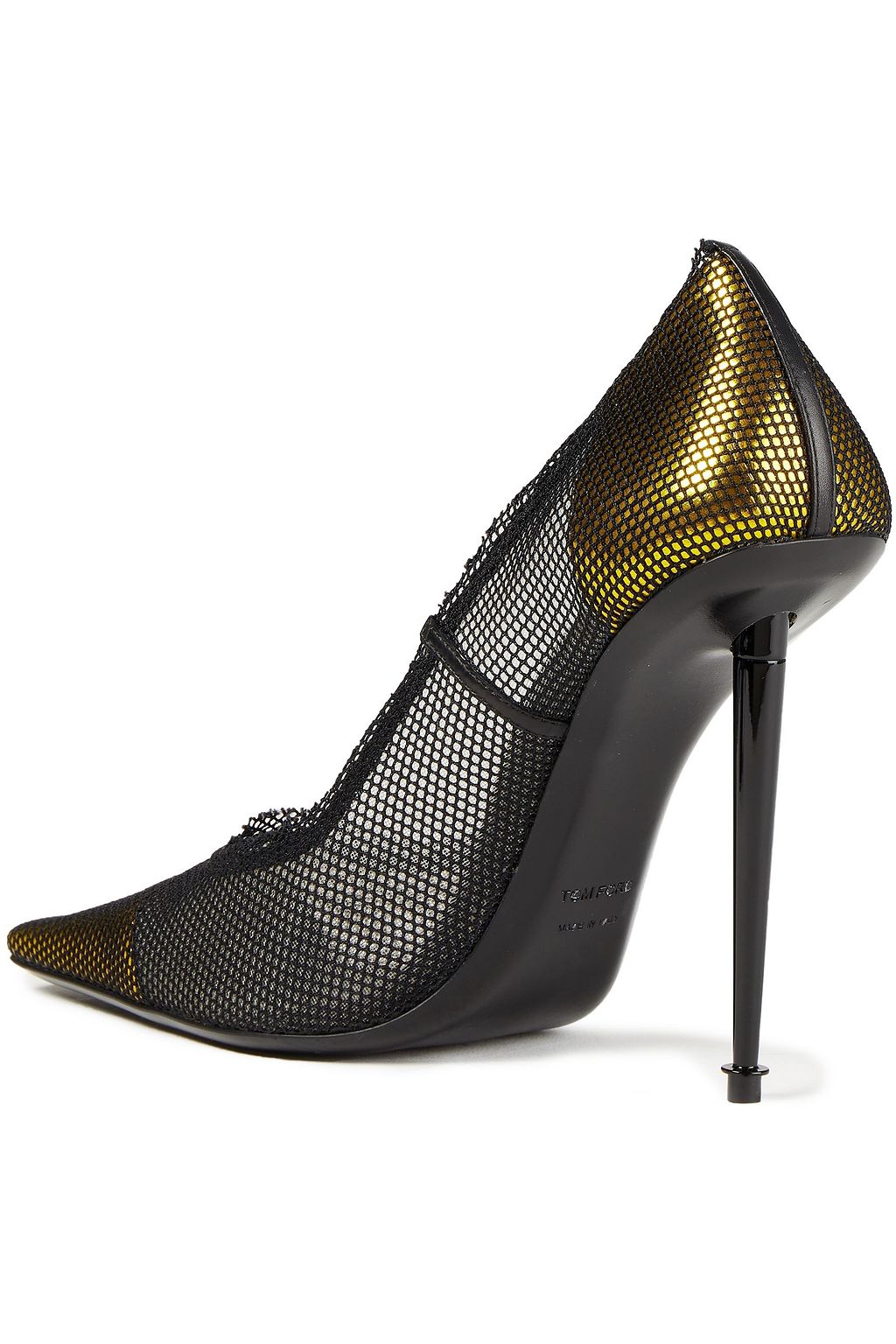 TOM FORD Metallic leather-trimmed mesh pumps