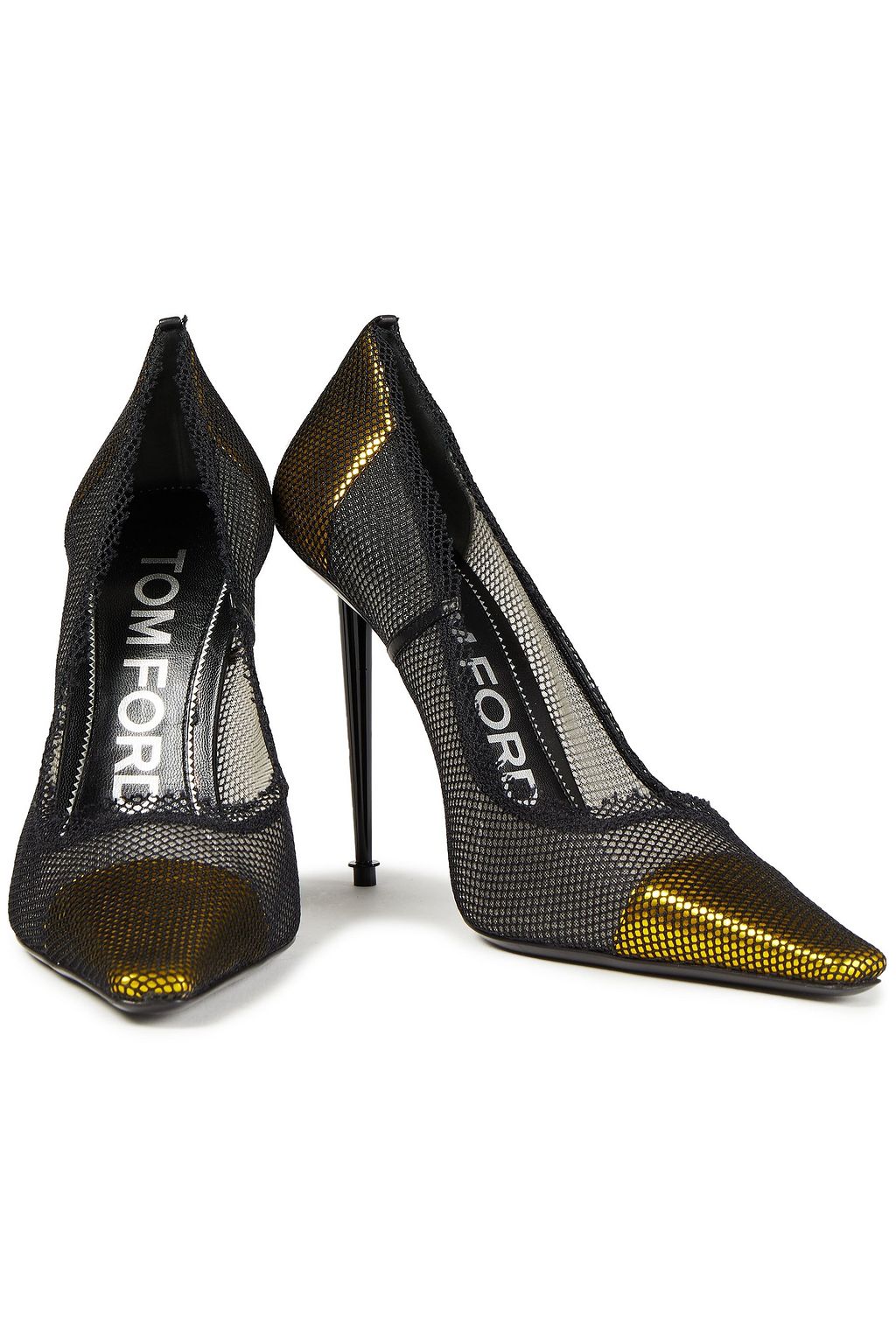 TOM FORD Metallic leather-trimmed mesh pumps
