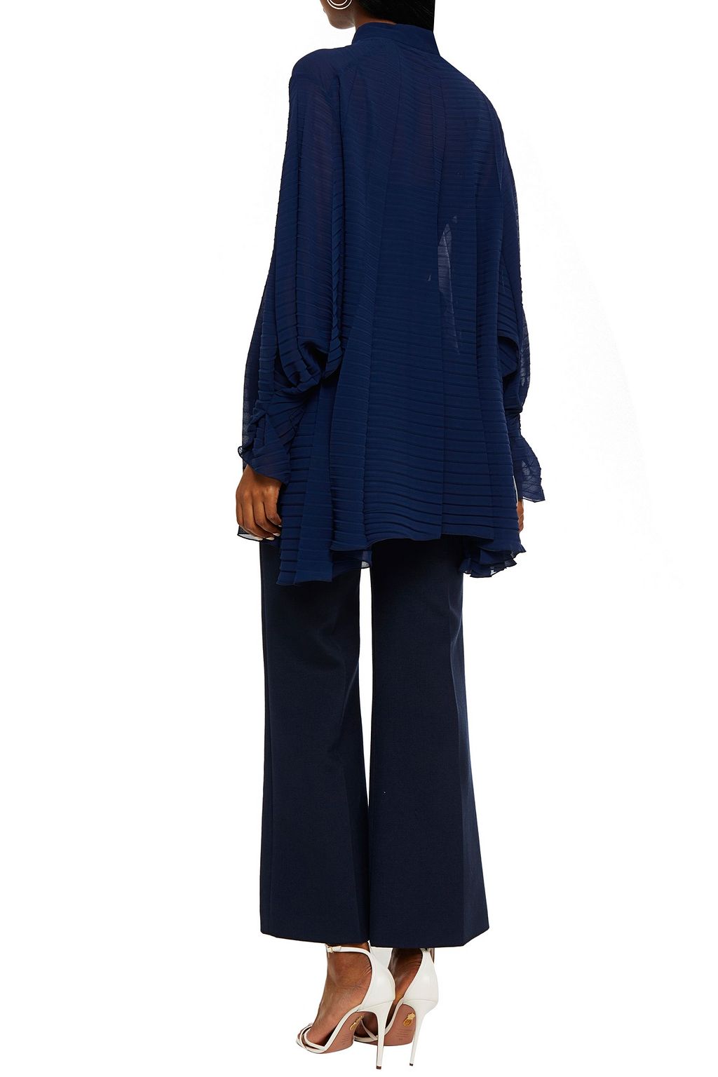 ROLAND MOURET Staten asymmetric cutout pleated georgette shirt