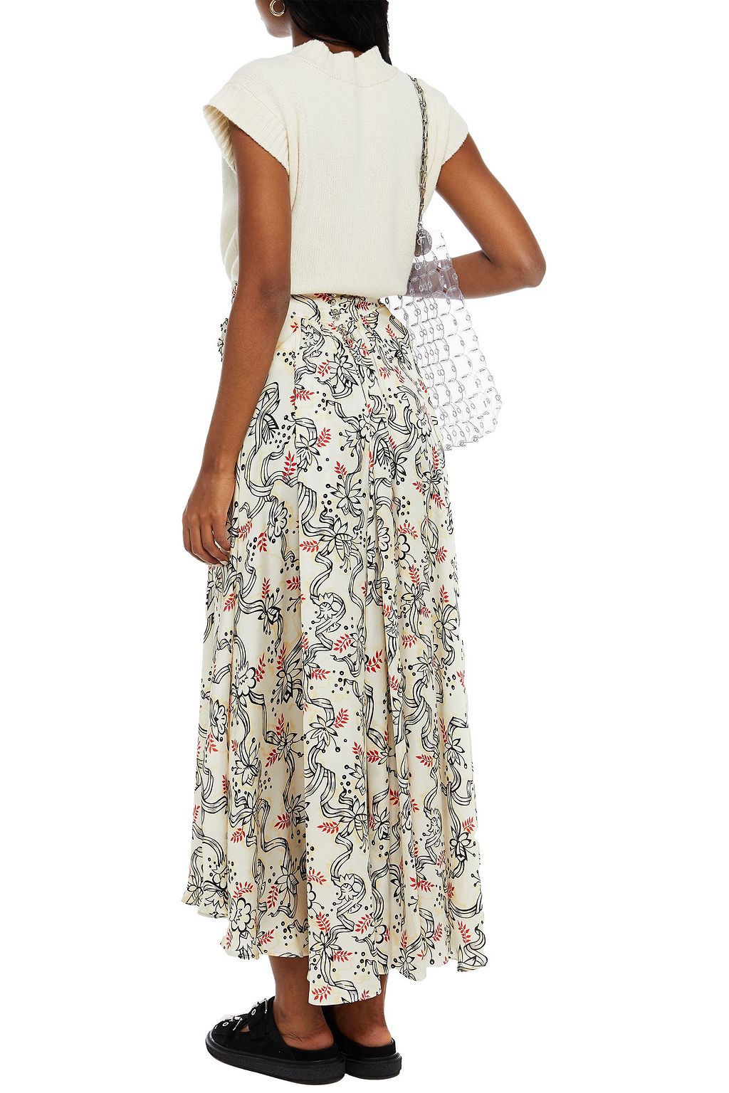 RABANNE Gathered floral-print satin maxi skirt