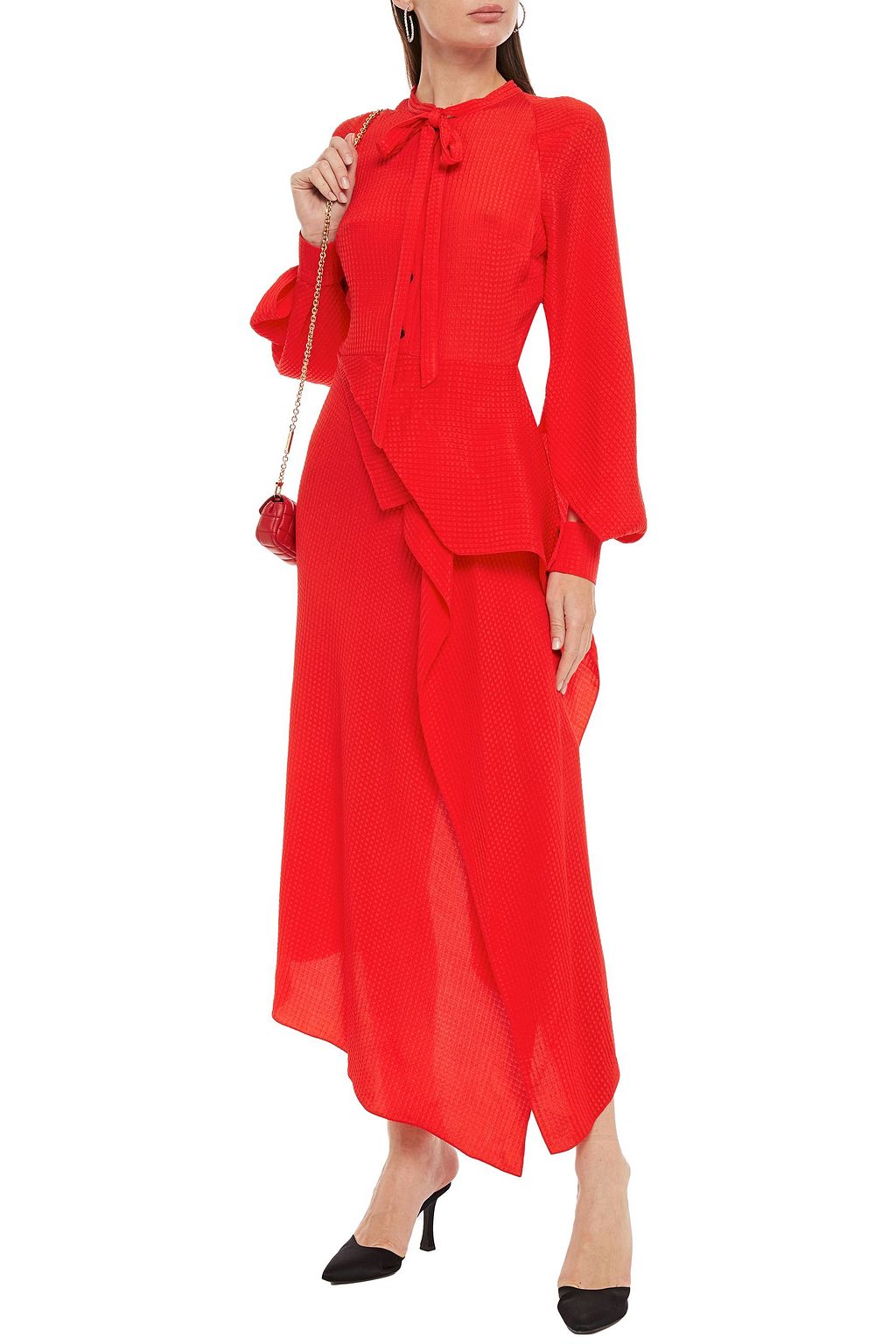 ROLAND MOURET Bocana pussy-bow silk-jacquard midi dress