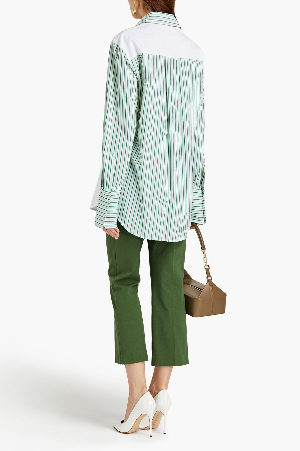 VICTORIA, VICTORIA BECKHAM Paneled striped cotton-poplin shirt