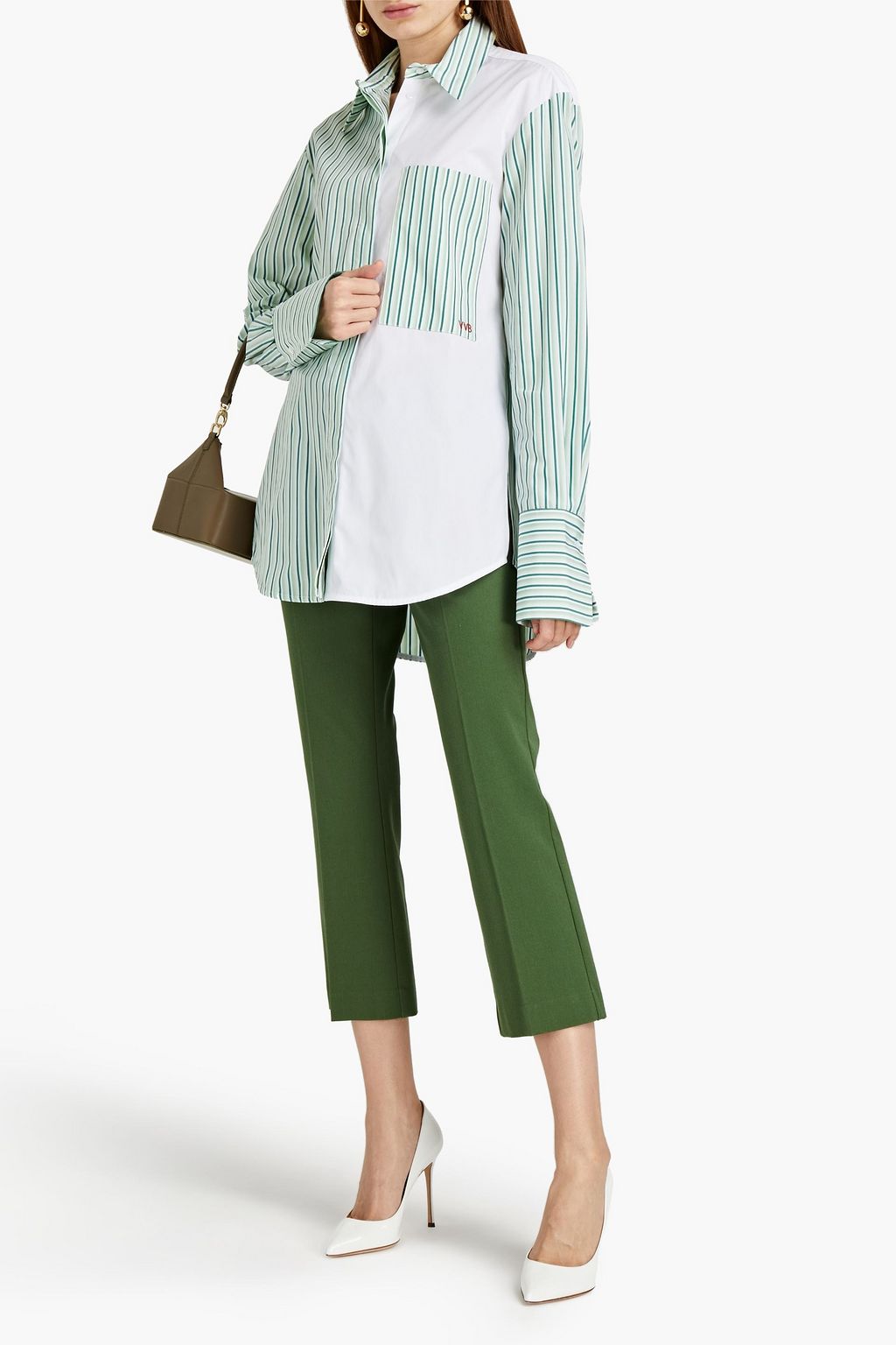 VICTORIA, VICTORIA BECKHAM Paneled striped cotton-poplin shirt