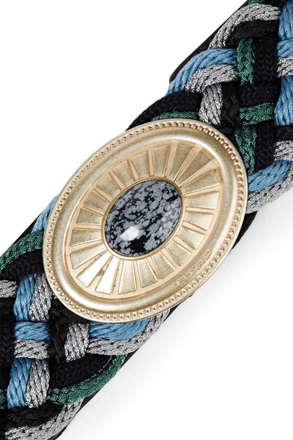 ETRO Leather-trimmed embellished woven belt