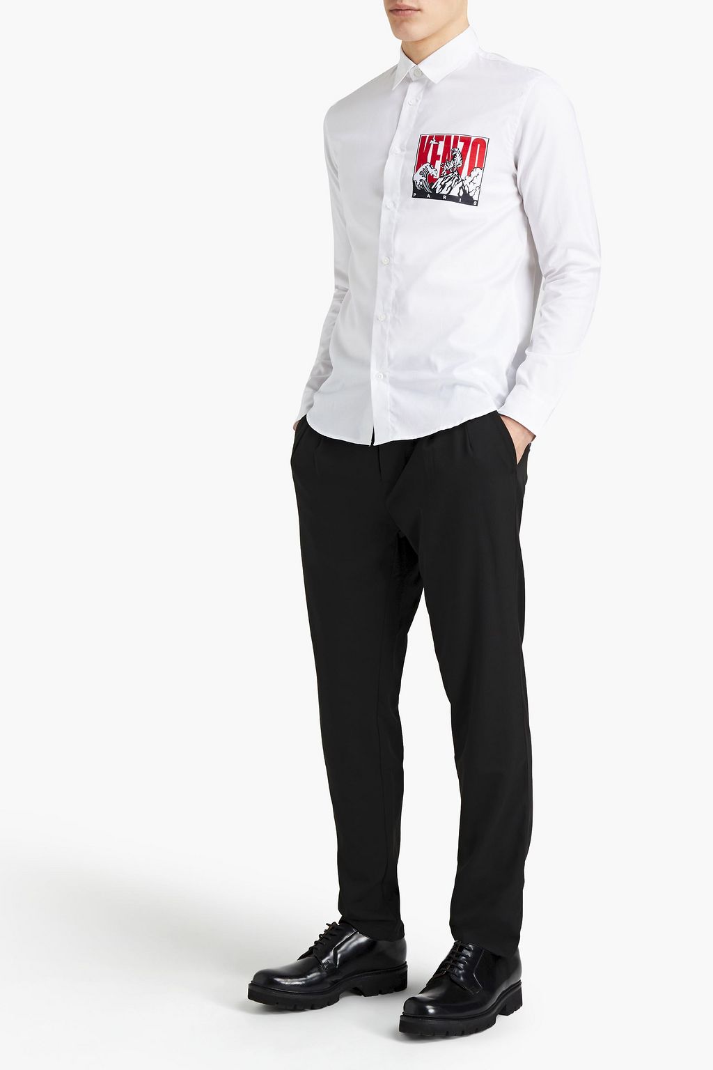 KENZO Logo jacquard-trimmed cotton-Oxford shirt