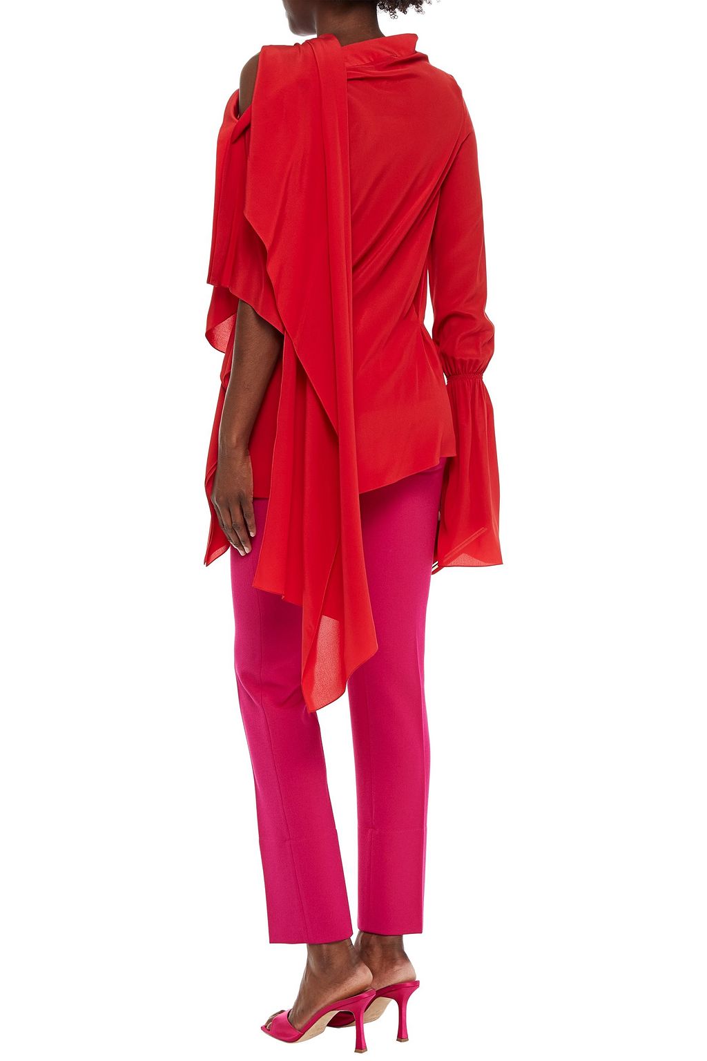 ROLAND MOURET Condor cold-shoulder draped silk crepe de chine top