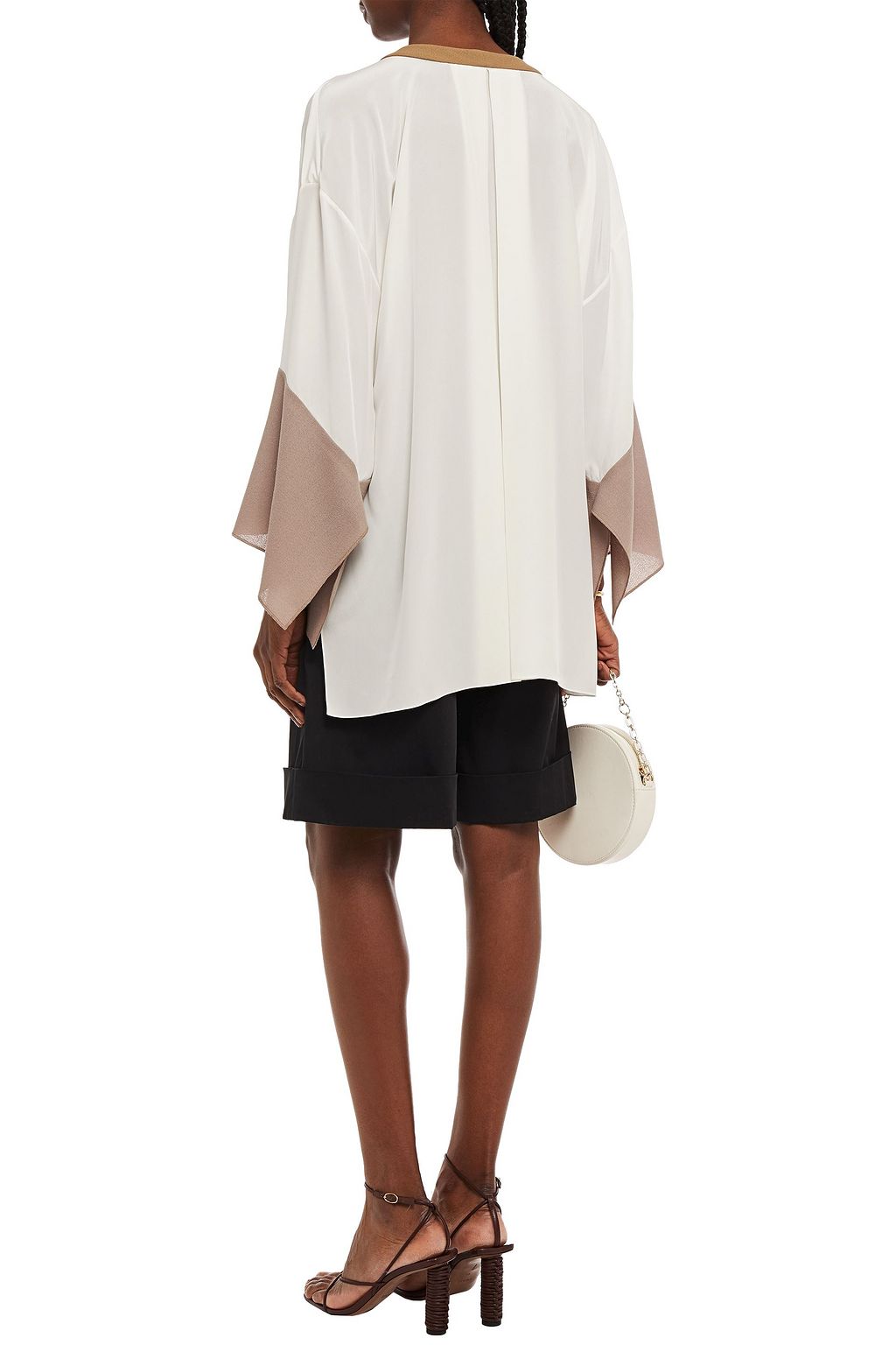 ROLAND MOURET Ciro oversized wool-paneled silk crepe de chine top