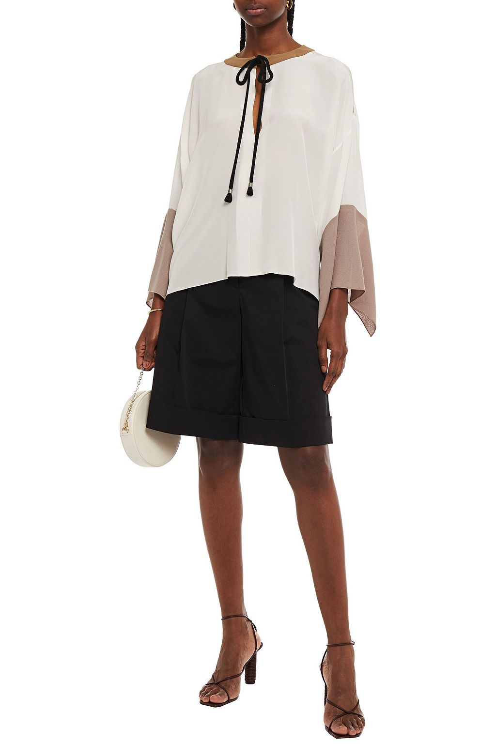 ROLAND MOURET Ciro oversized wool-paneled silk crepe de chine top