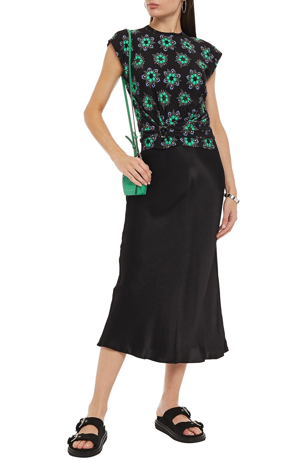 RABANNE Ring-embellished floral-print jersey top