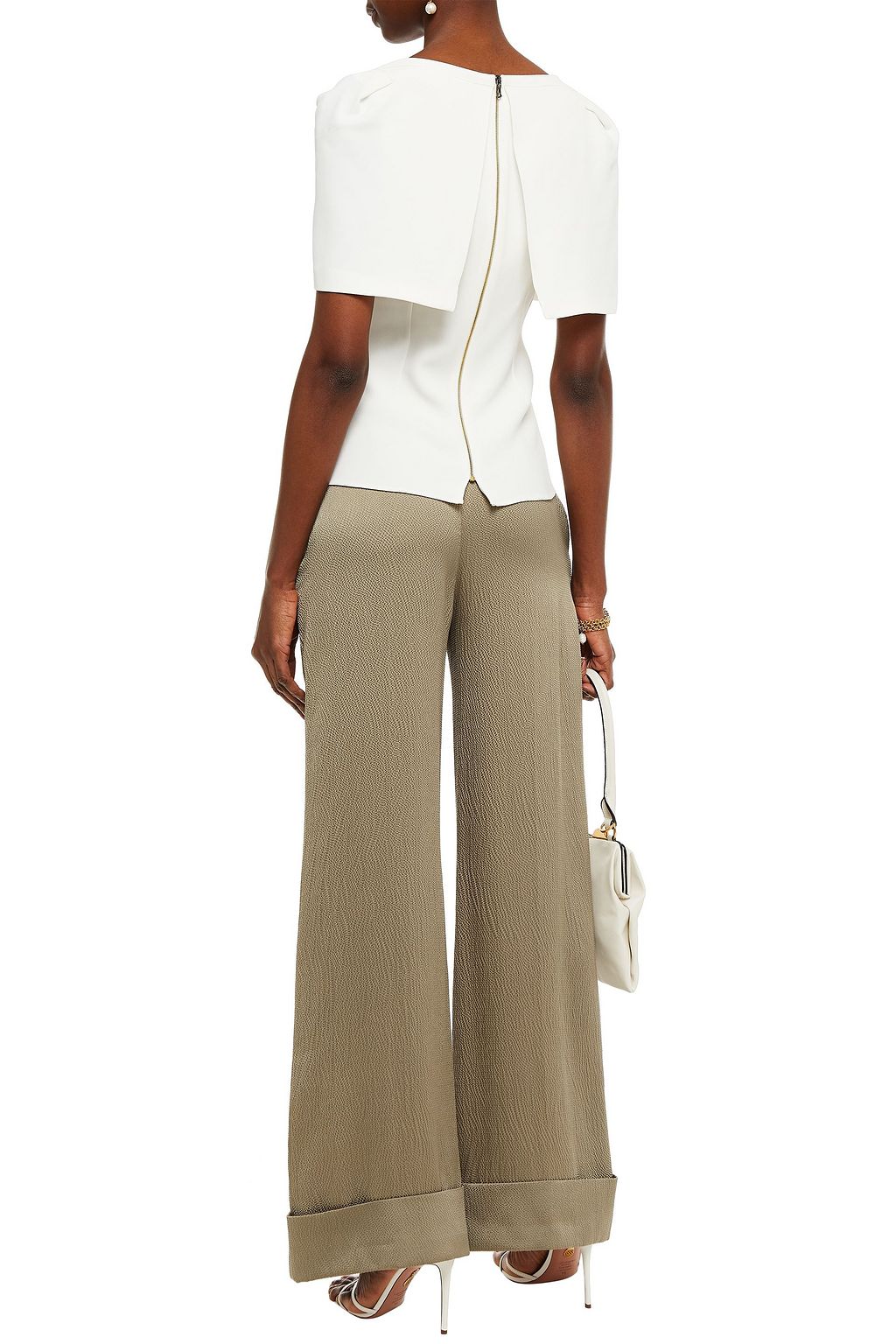 ROLAND MOURET Fraser hammered silk-blend satin wide-leg pants