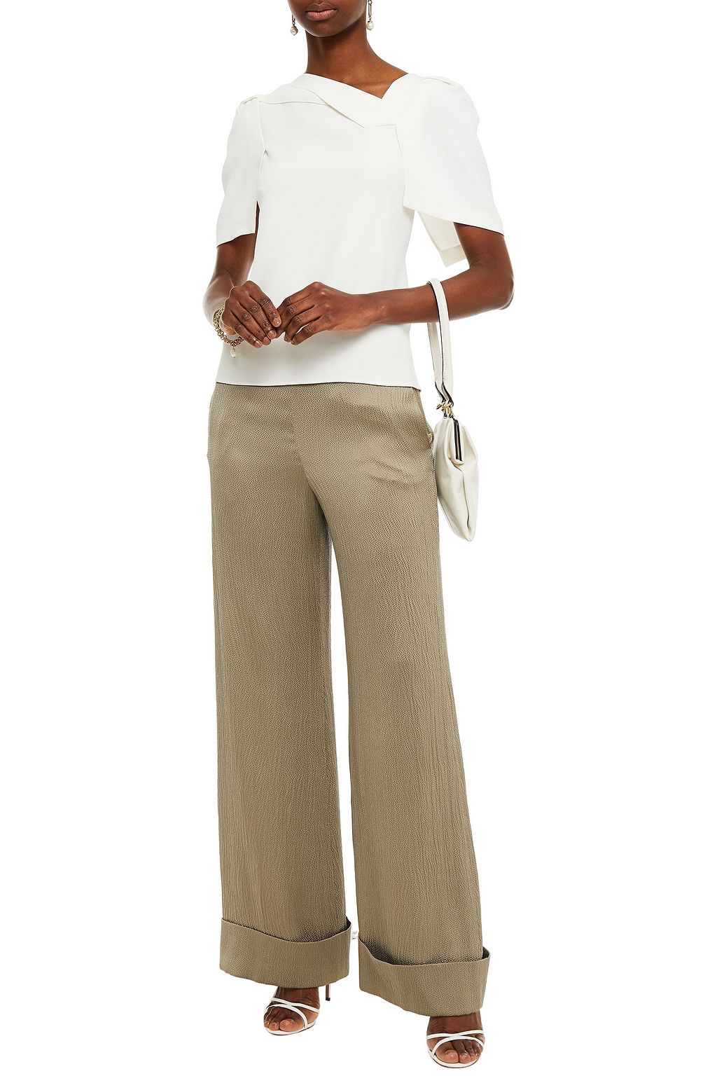 ROLAND MOURET Fraser hammered silk-blend satin wide-leg pants