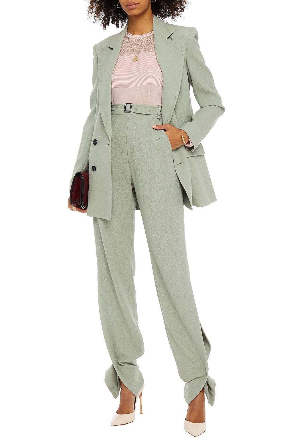 ROLAND MOURET Askern belted pleated wool-crepe straight-leg pants