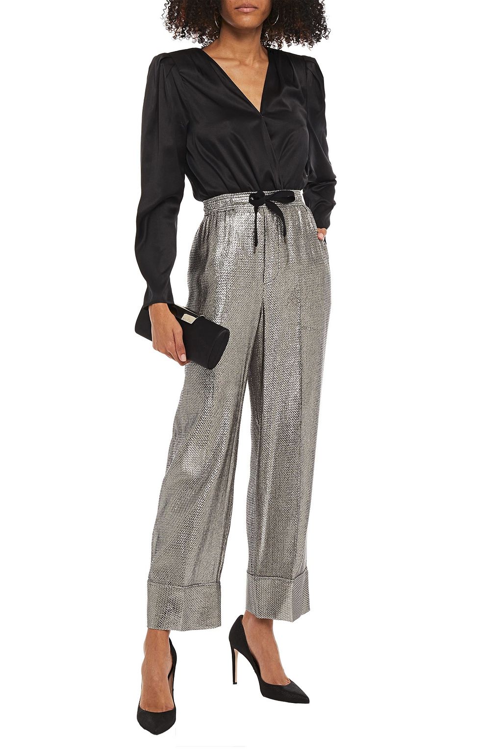 ROLAND MOURET Coles textured-lamé straight-leg pants