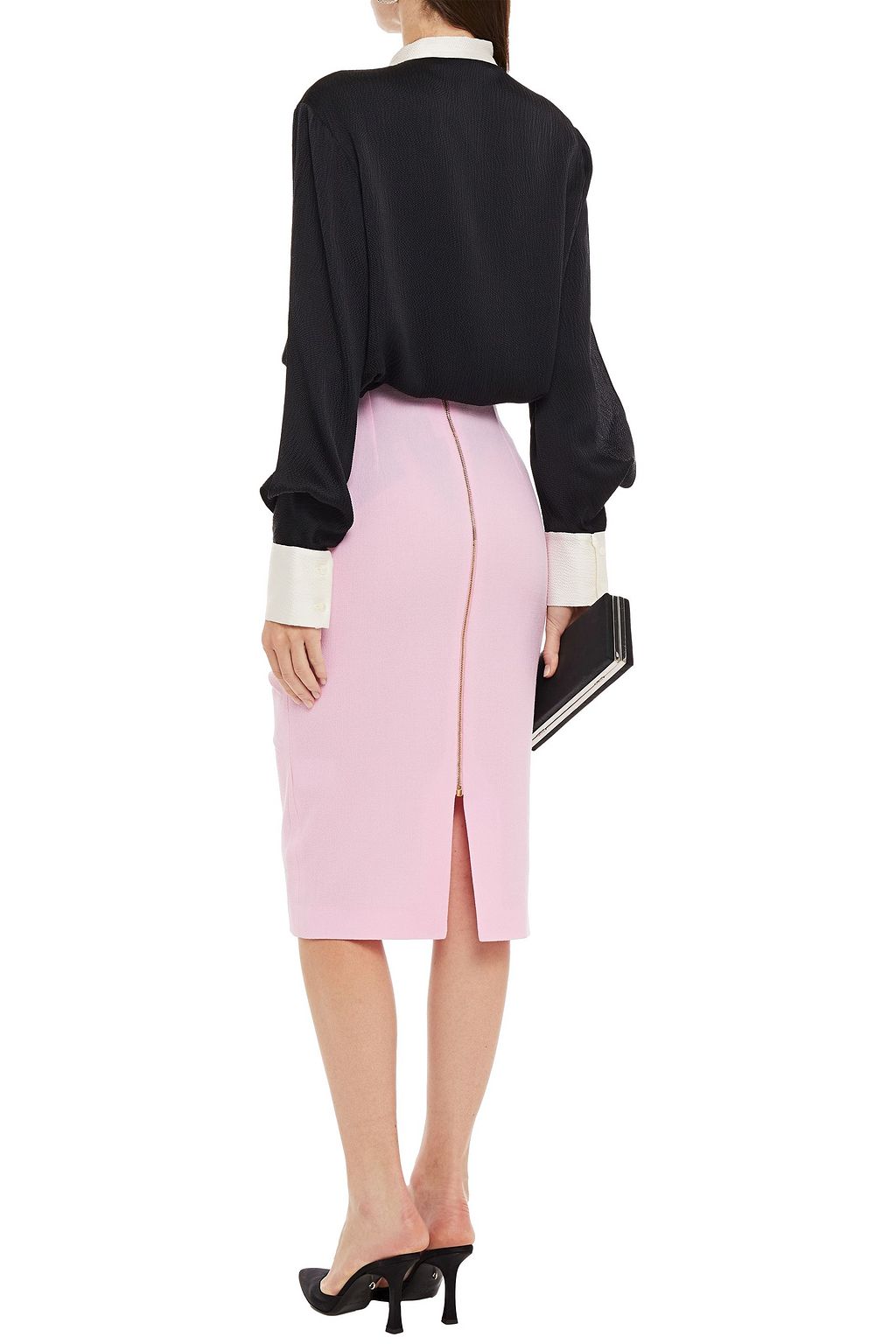ROLAND MOURET Isleham pussy-bow hammered silk-blend satin blouse