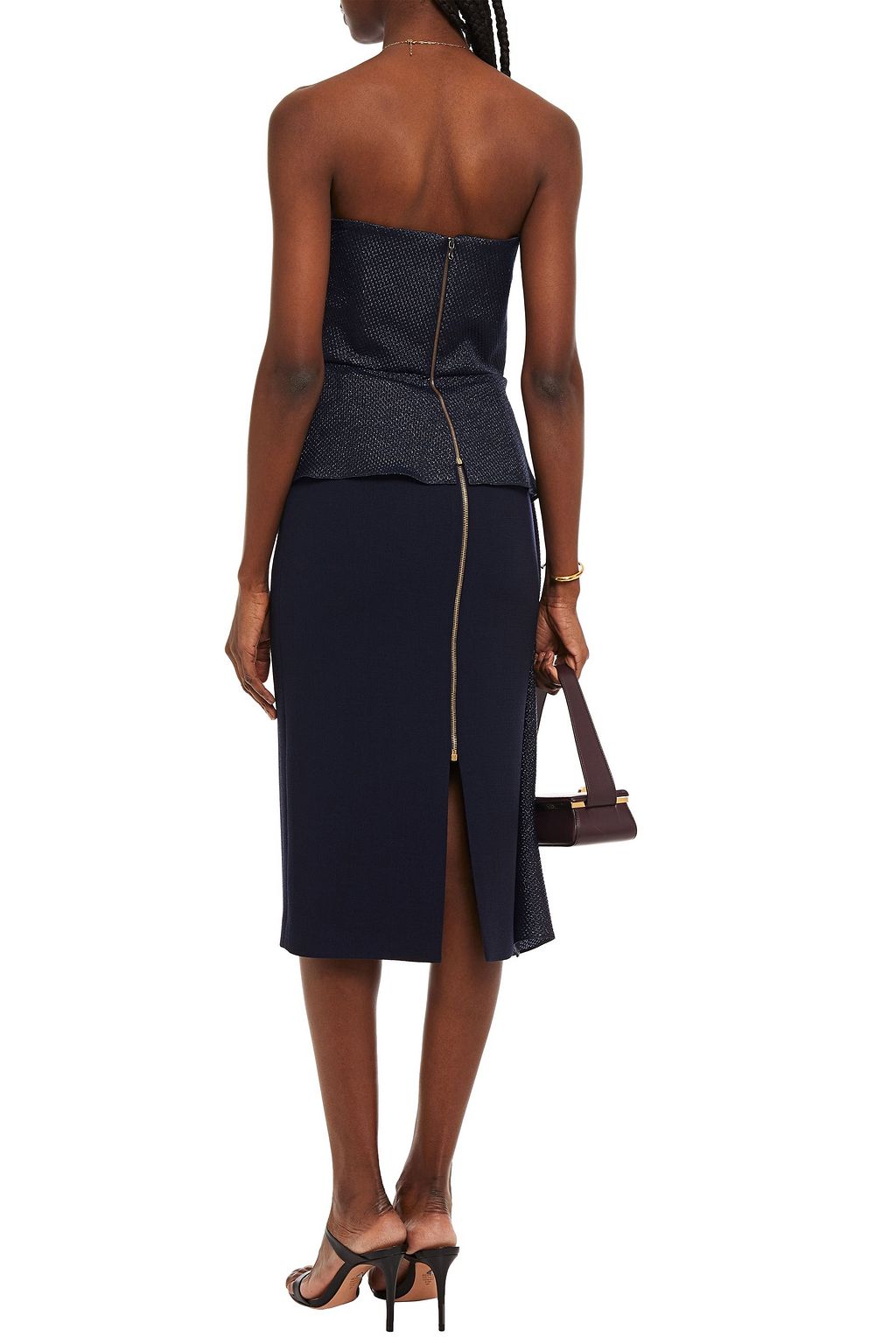 ROLAND MOURET Moka wool-crepe midi pencil skirt