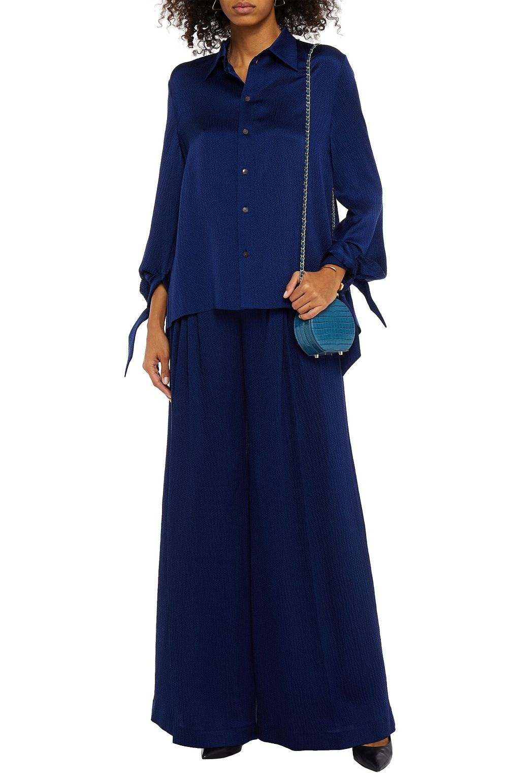 ROLAND MOURET Zadar pleated hammered silk-satin wide-leg pants