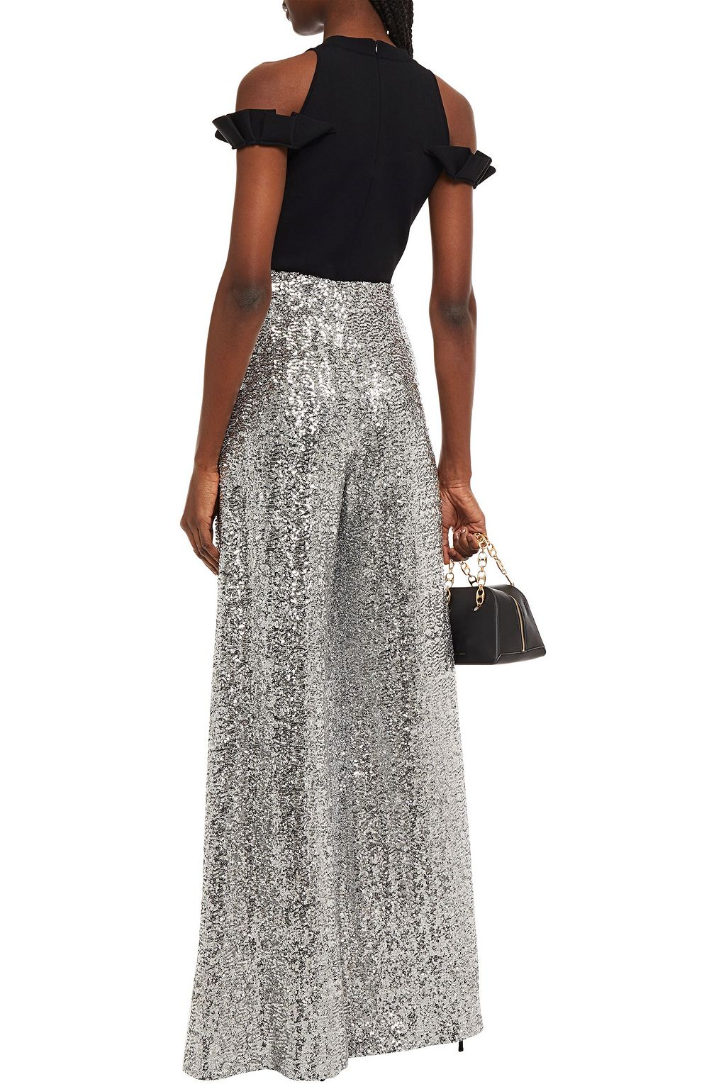 ROLAND MOURET Fabien sequined mesh wide-leg pants