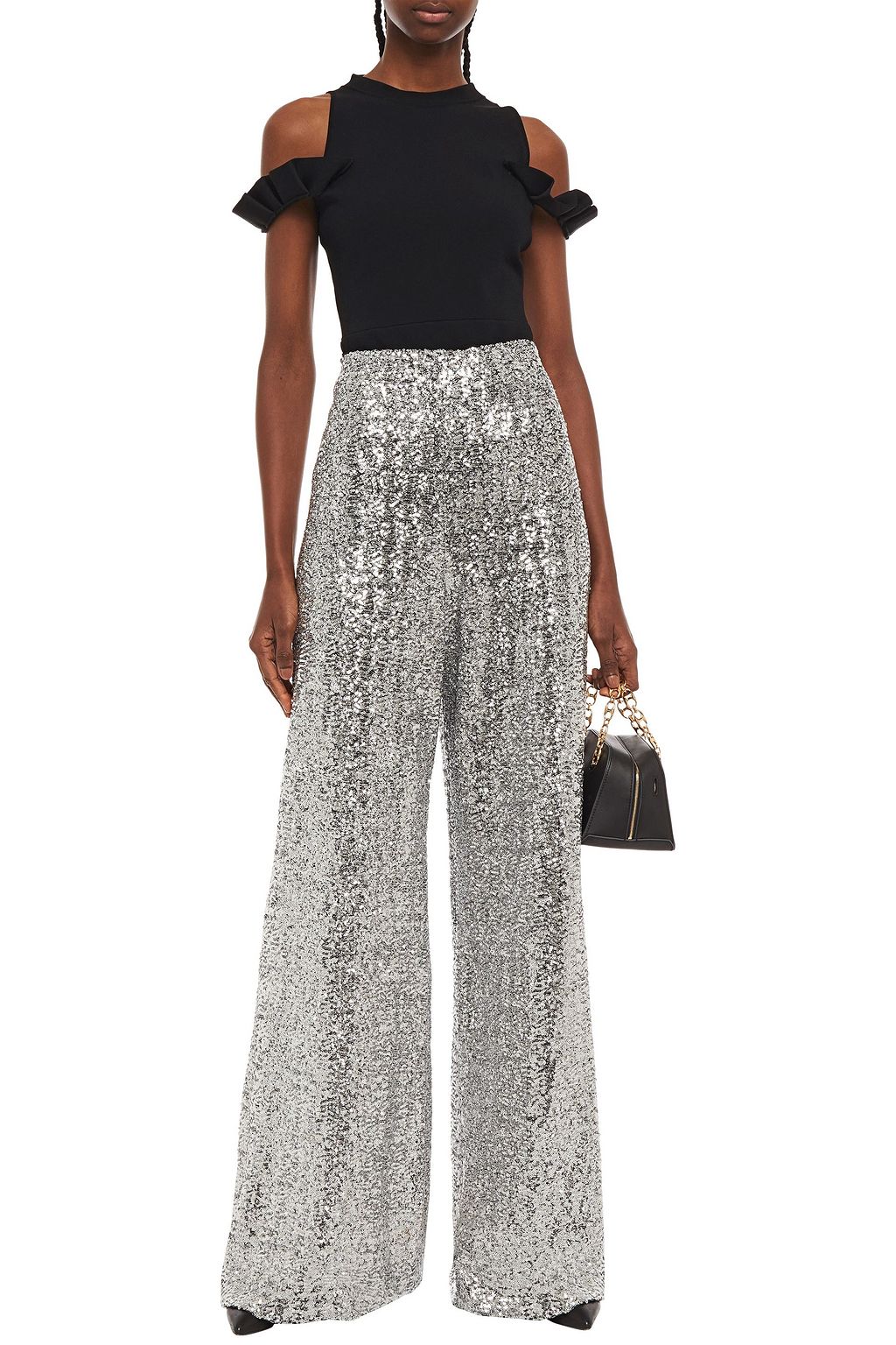 ROLAND MOURET Fabien sequined mesh wide-leg pants