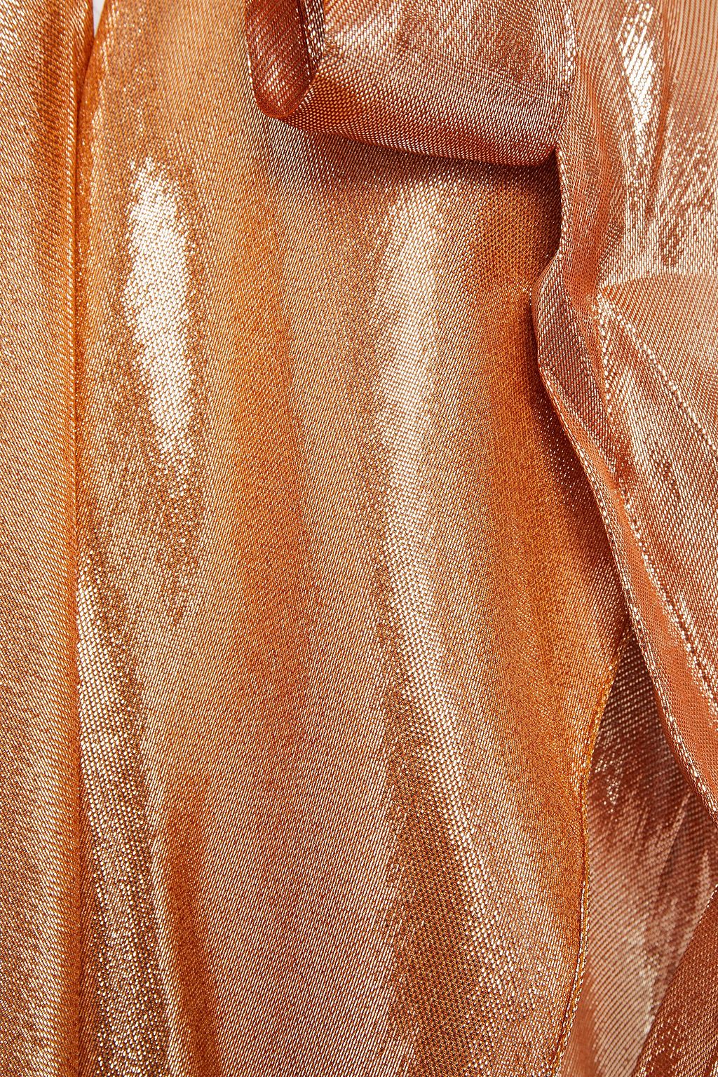 ROLAND MOURET Pontal draped metallic silk-blend jacquard top