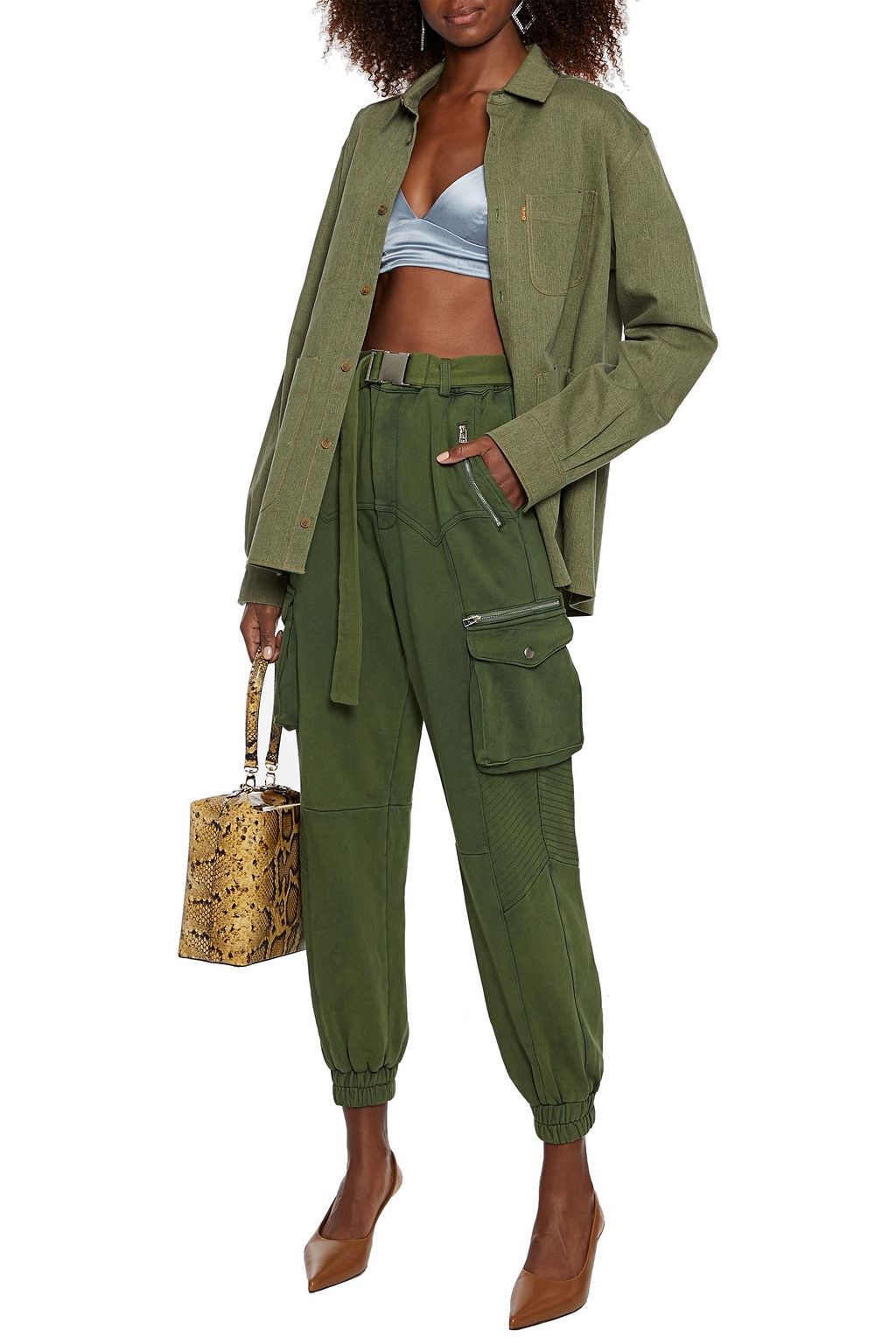 RETROFÊTE Kira belted French cotton-terry track pants