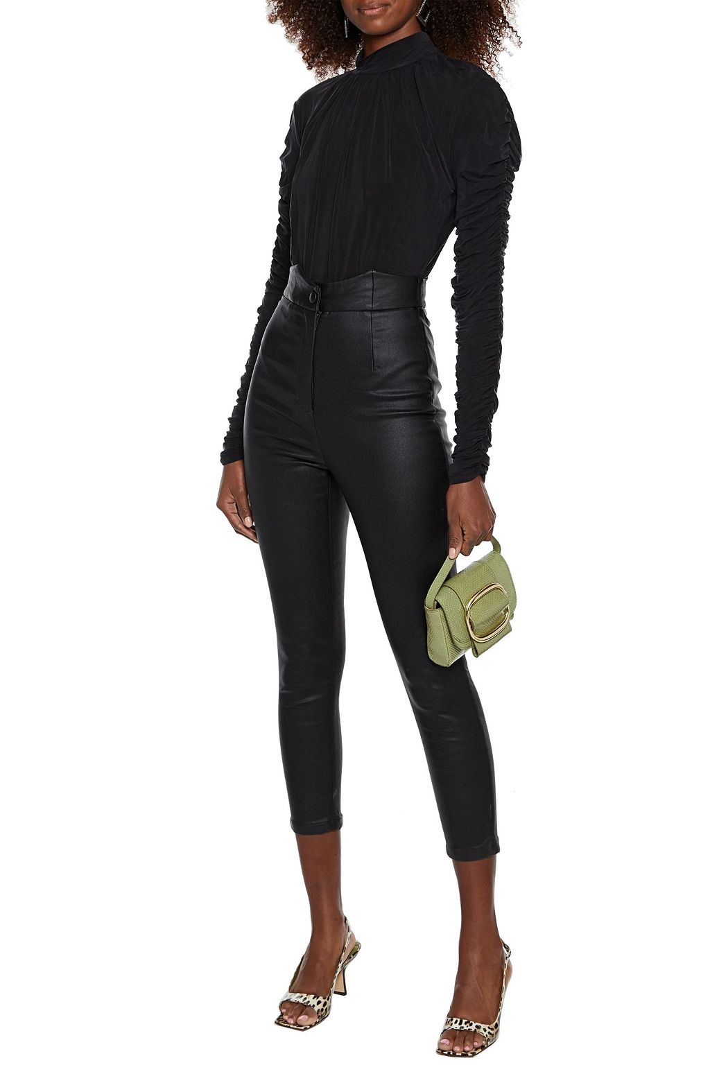 RETROFÊTE Tally cropped coated stretch-twill skinny pants