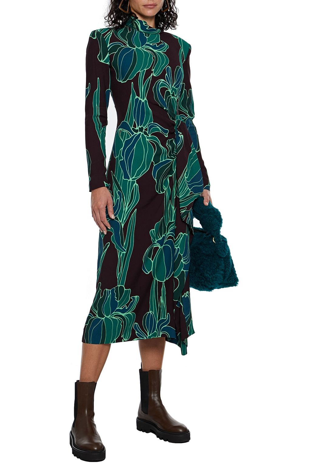 DRIES VAN NOTEN فستان متوسط الطول من الكريب بتصميم منسدل ومزين بطبعة زهور