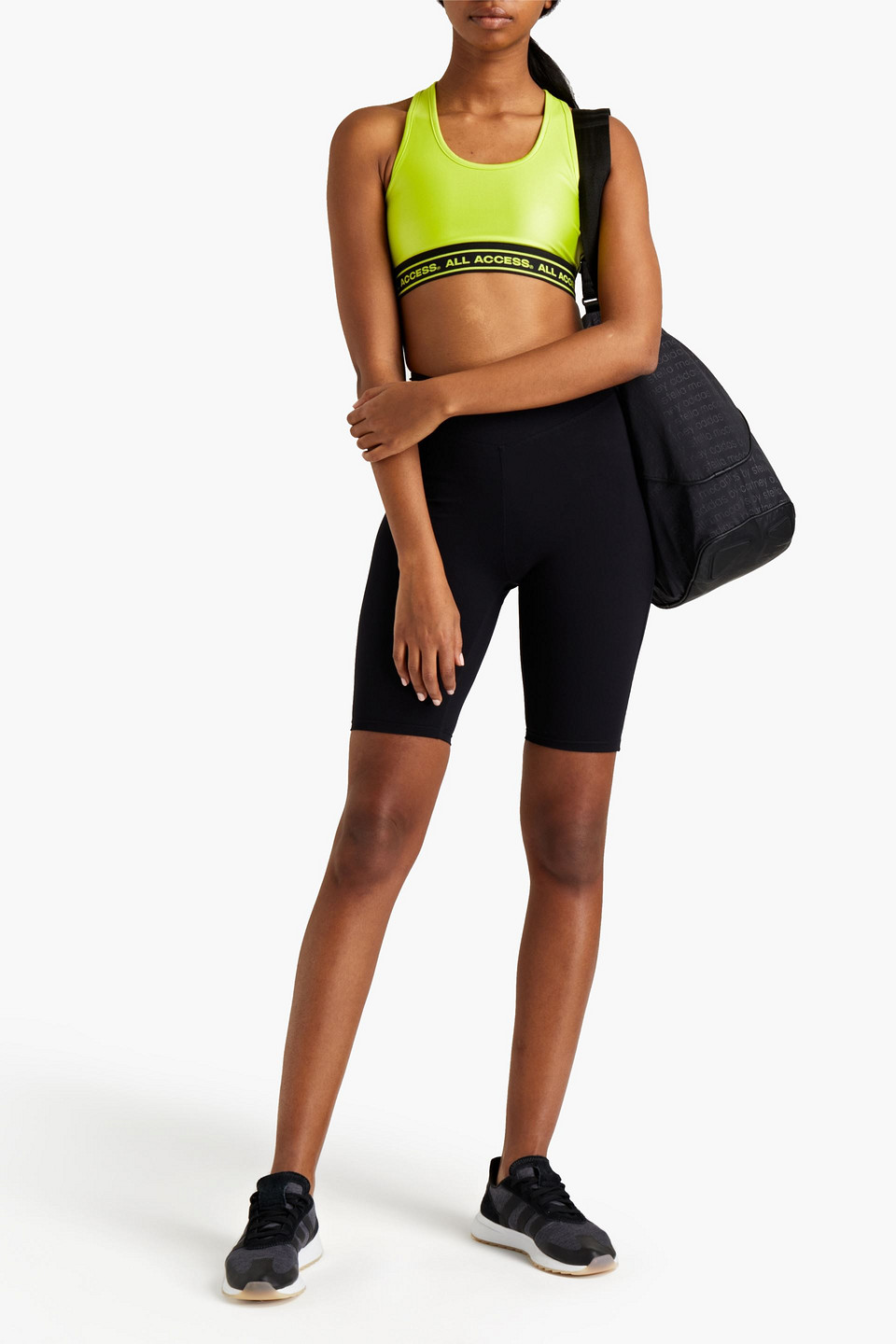 ALL ACCESS FRONT ROW JACQUARD-TRIMMED METALLIC STRETCH SPORTS BRA