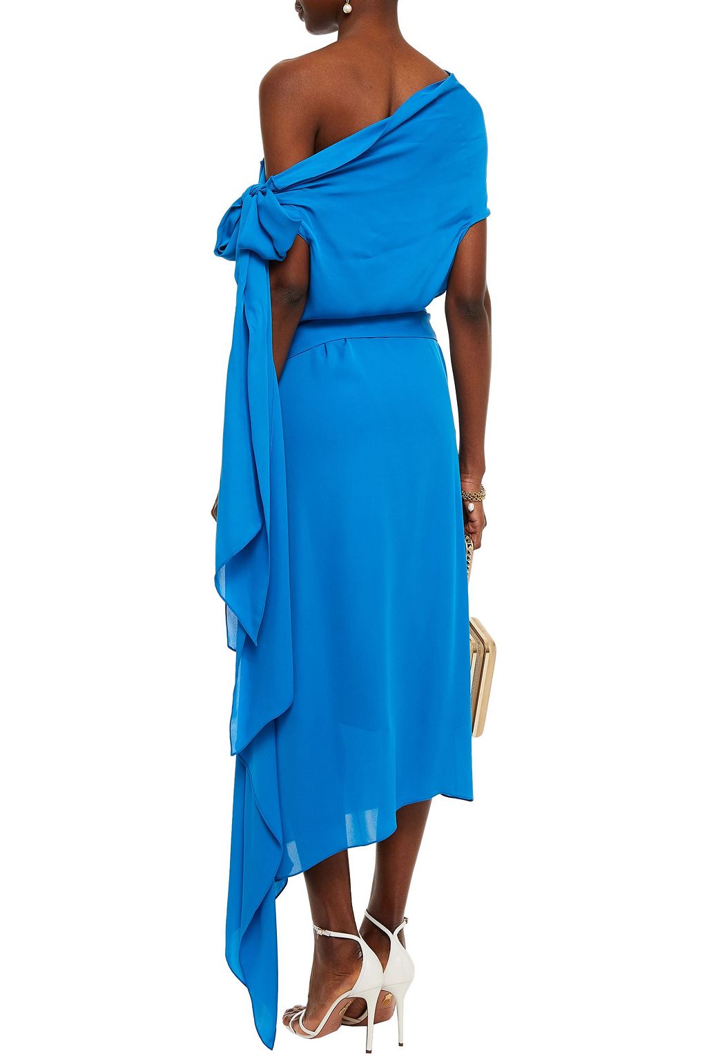 ROLAND MOURET Hadera one-shoulder draped silk-crepe midi dress