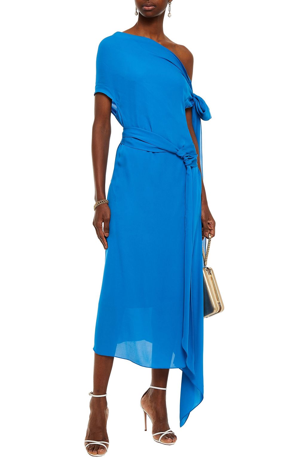 ROLAND MOURET Hadera one-shoulder draped silk-crepe midi dress