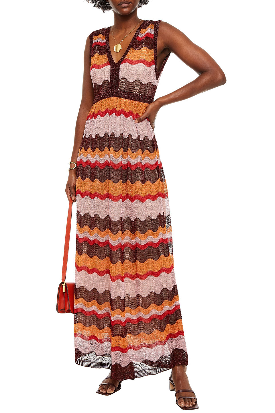 M Missoni Metallic Crochet-knit Maxi Dress Baby Pink