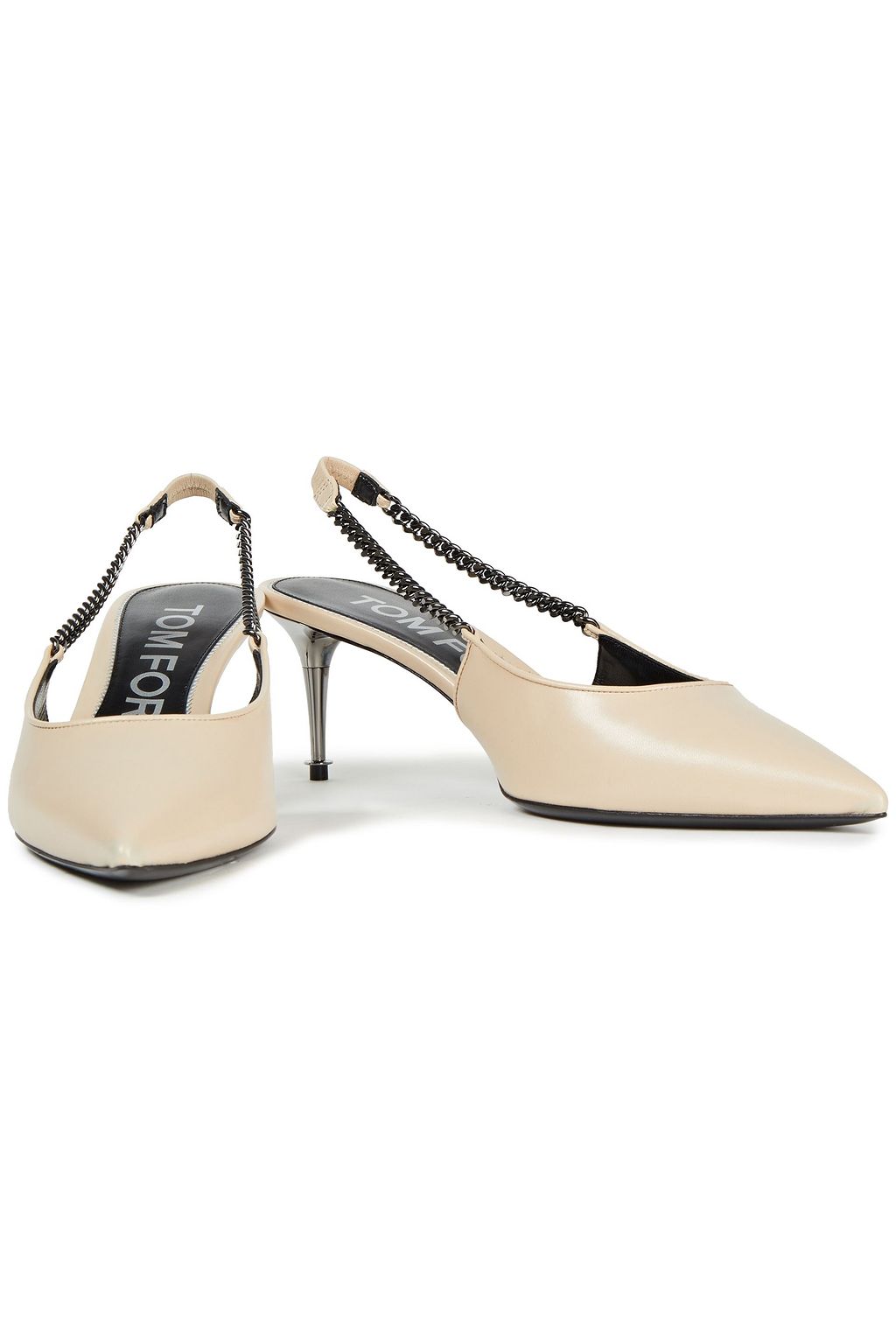 TOM FORD Chain-trimmed lizard-effect leather slingback pumps