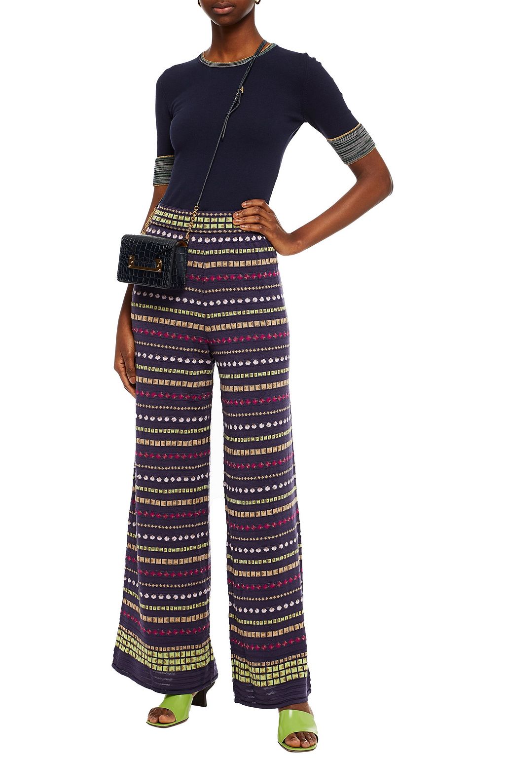 M MISSONI Metallic crochet-knit wool-blend wide-leg pants