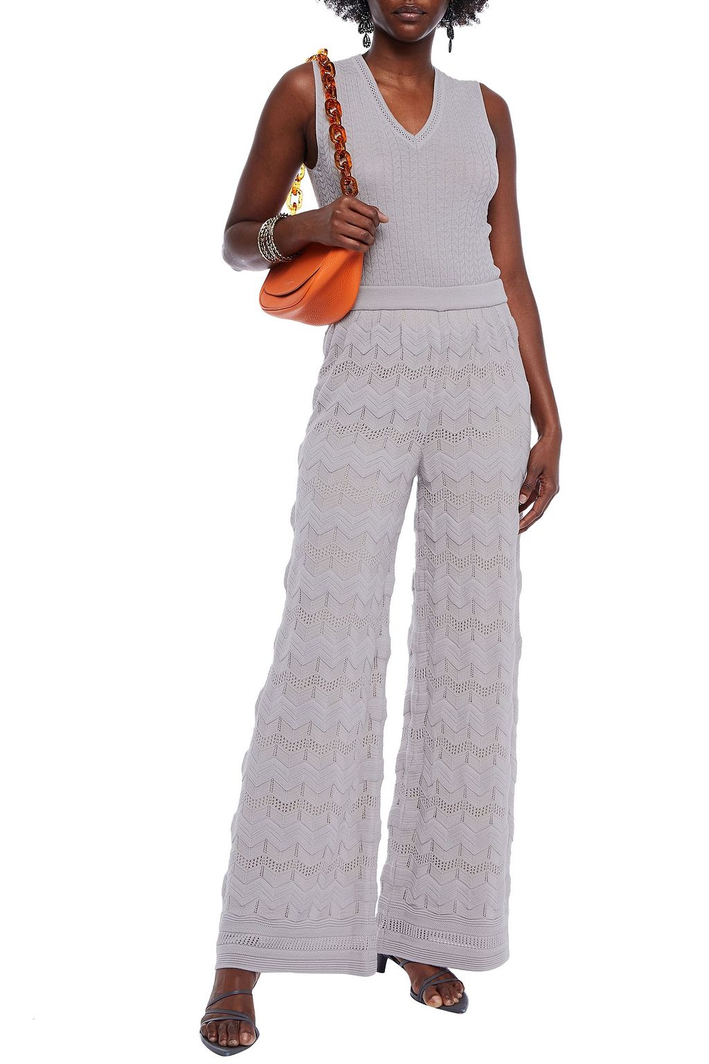 M MISSONI Pointelle-trimmed crochet-knit wool wide-leg pants