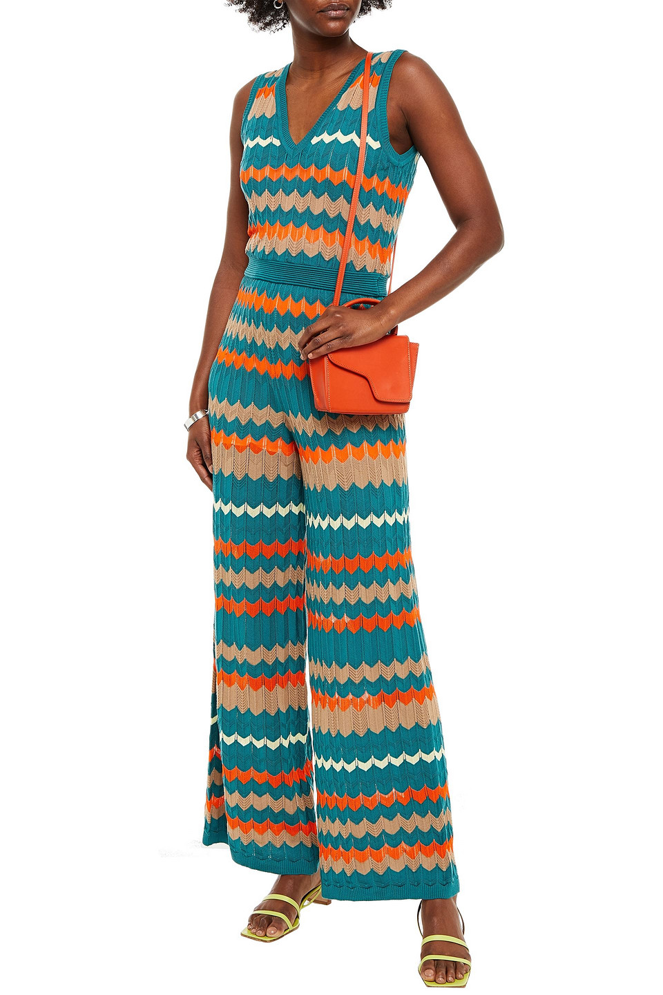 M Missoni Crochet-knit Wool And Cotton-blend Wide-leg Jumpsuit In Multi