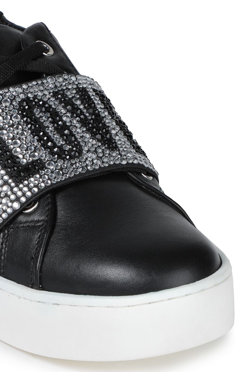 LOVE MOSCHINO Crystal-embellished leather sneakers
