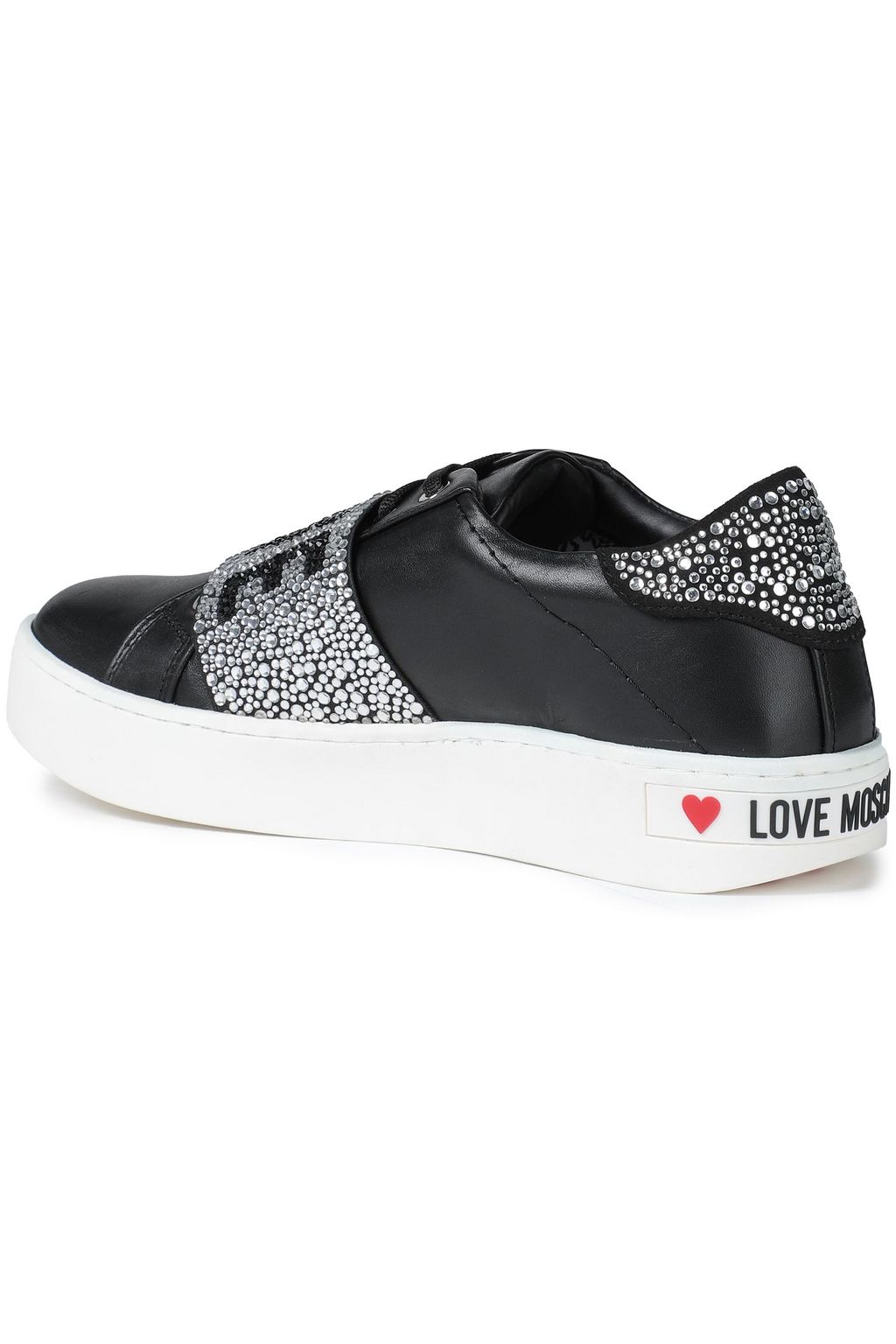 LOVE MOSCHINO Crystal-embellished leather sneakers
