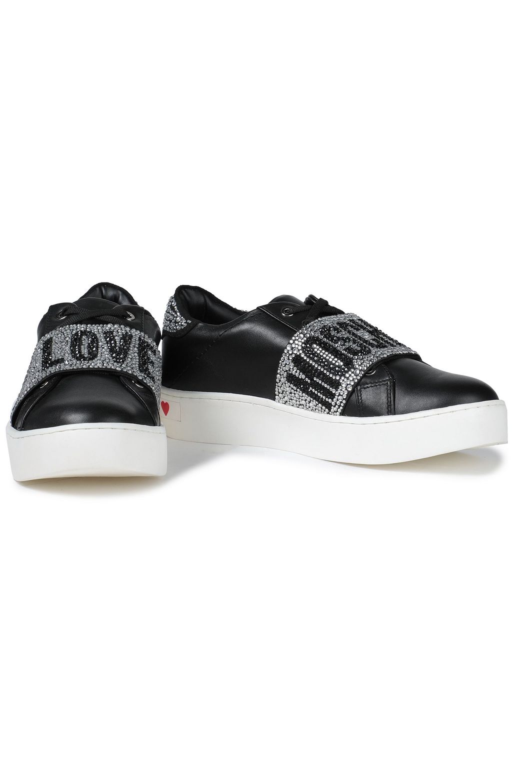 LOVE MOSCHINO Crystal-embellished leather sneakers