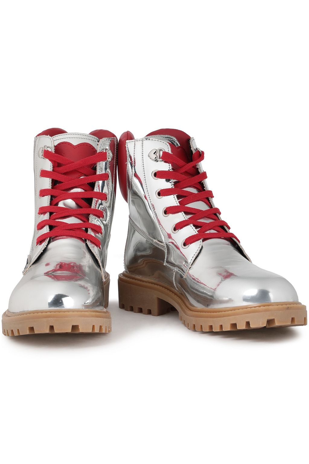 LOVE MOSCHINO Mirrored faux leather combat boots