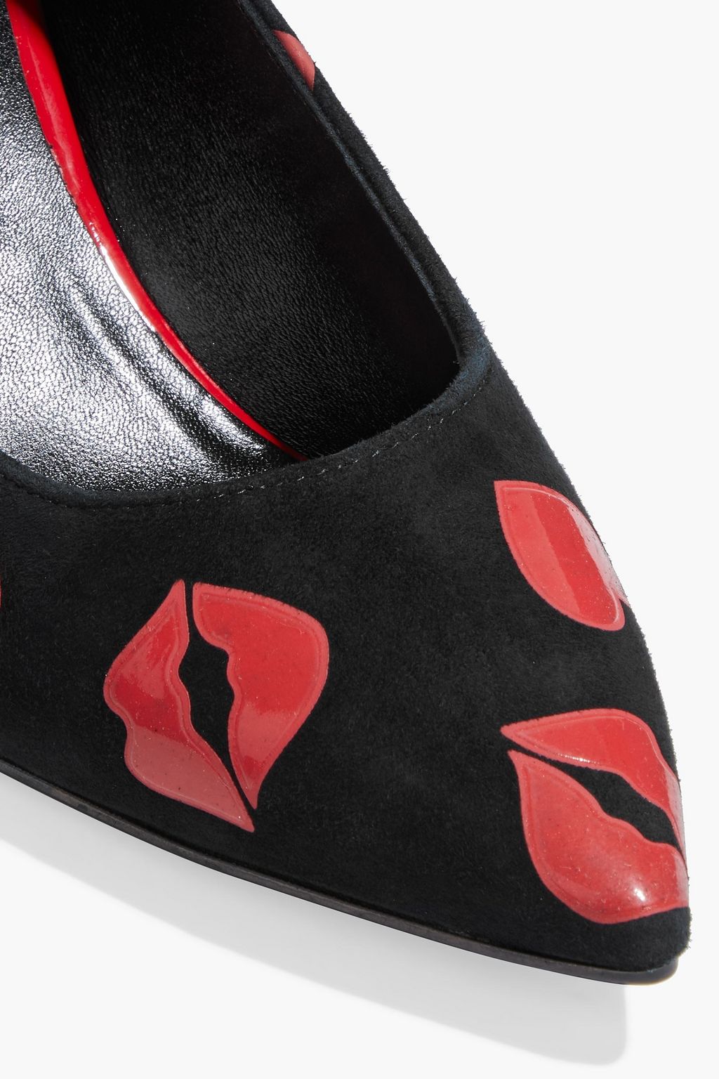 LOVE MOSCHINO Appliquéd printed suede pumps